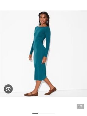 wild fable Teal Long-Sleeve Ribbed Midi Dress